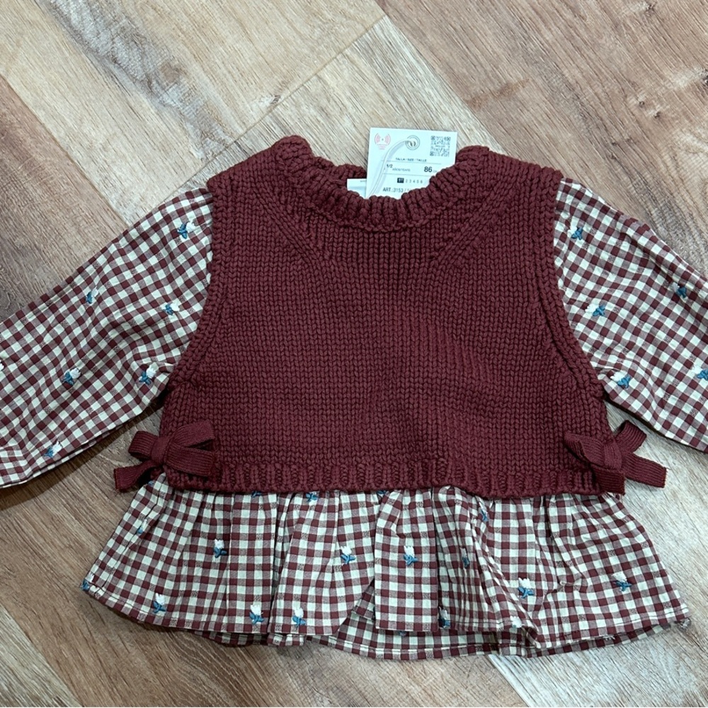 Burgundy Knit Vest with Plaid Dress